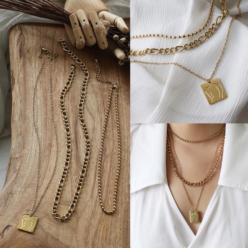 Set 3 vòng cổ titan mặt vuông
