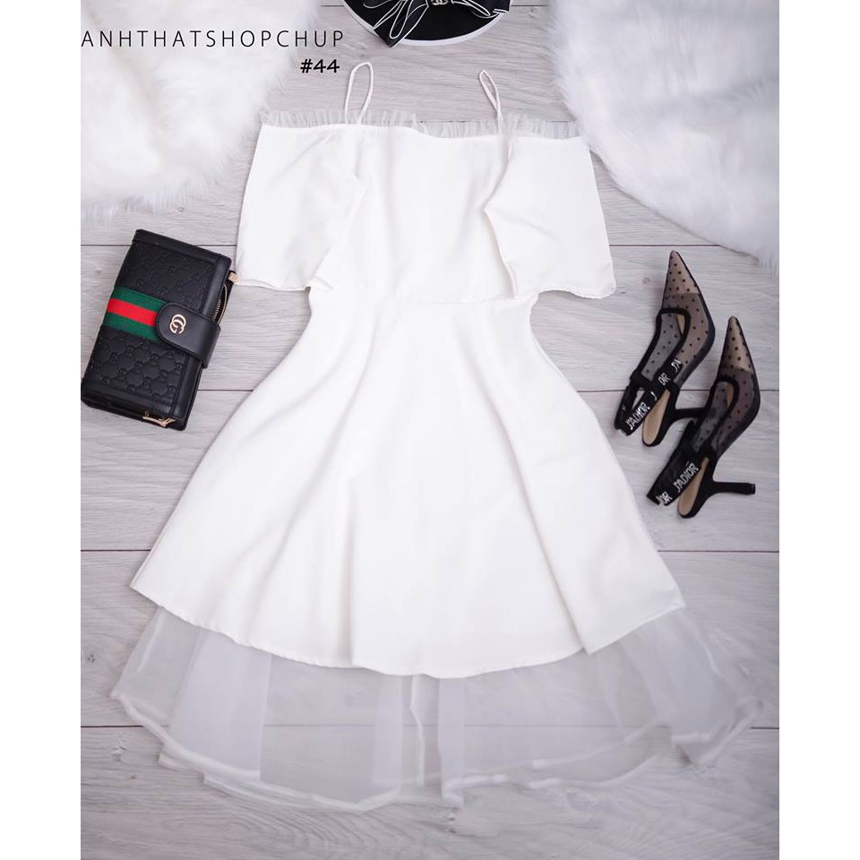 Đầm Trễ Vai Trắng Dễ Thương Phối Lưới Dịu Dàng Siêu Xinh [HÀNG CÓ SẴN]