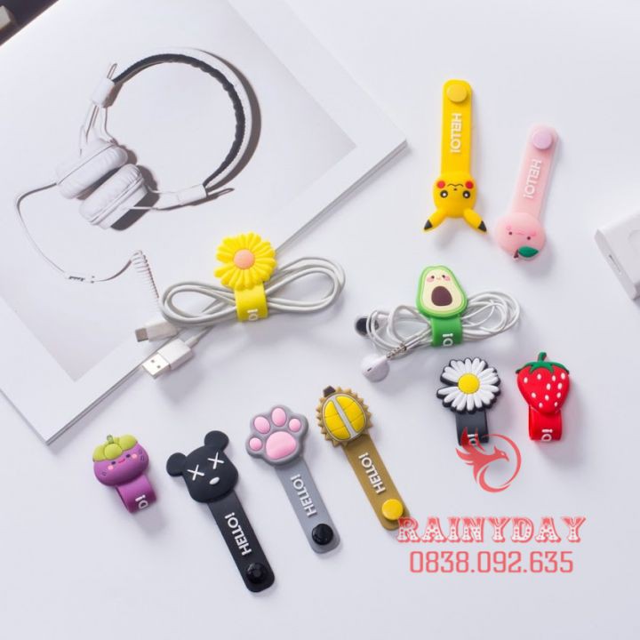 Dây quấn buộc tai nghe kiểu hoạt hình có khóa bấm chất liệu silicon dễ thương | BigBuy360 - bigbuy360.vn
