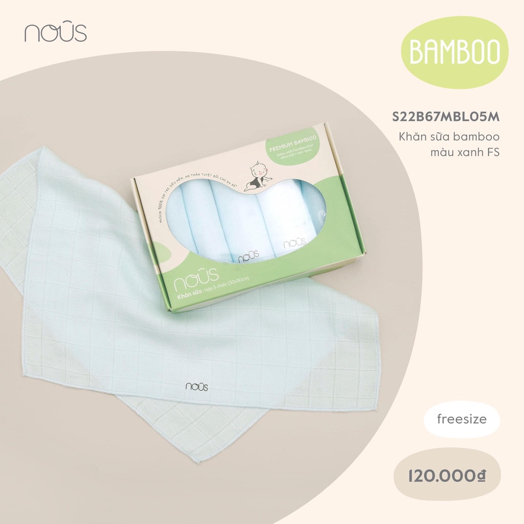 Khăn sữa NOUS sợi tre bamboo 30x30cm cho bé sơ sinh lau mặt tắm
