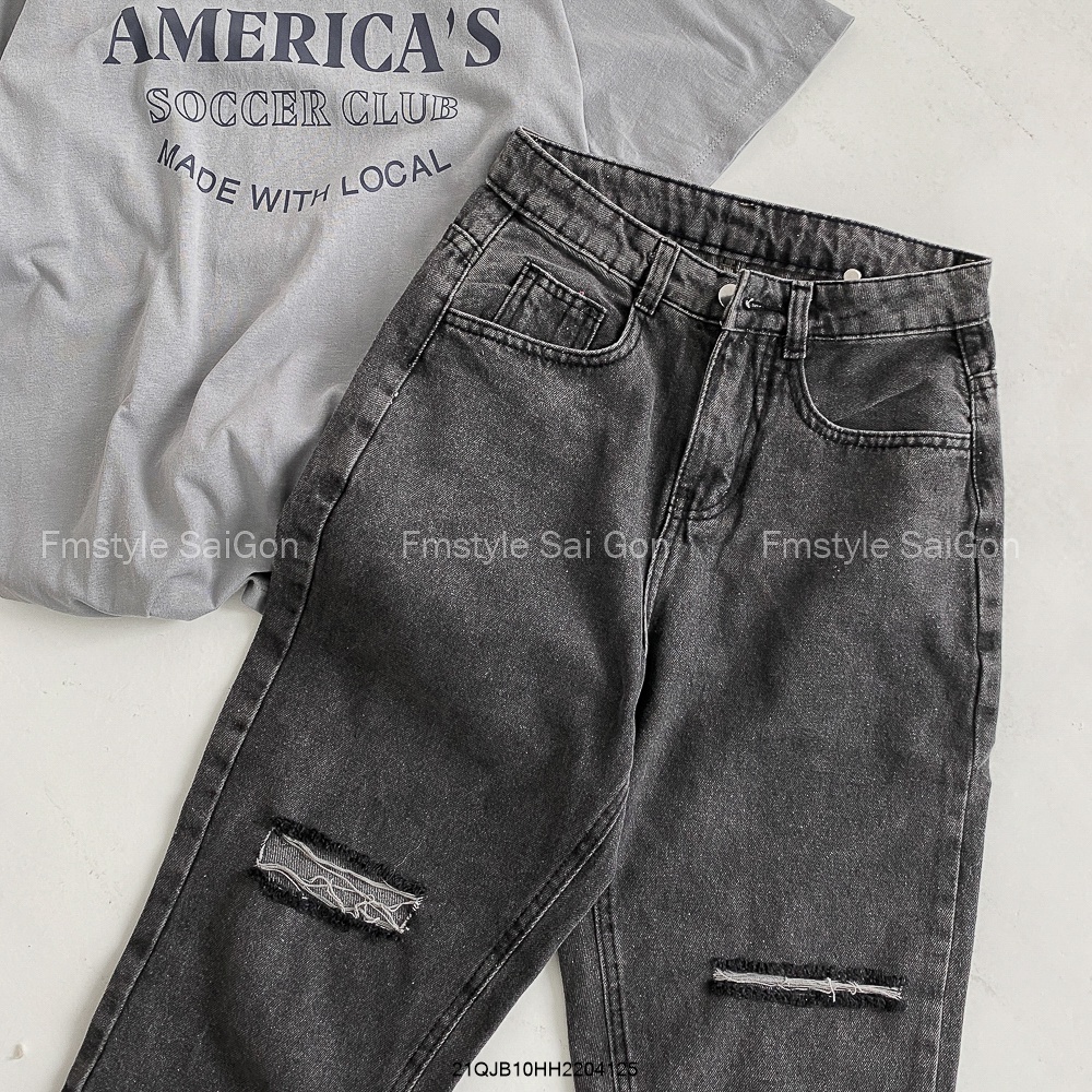 Quần jean baggy cắt hai bên đùi lai cắt, quần bò lưng cao thời trang nữ ulzzang Hàn Quốc VM STYLE 21QJB10HH2204