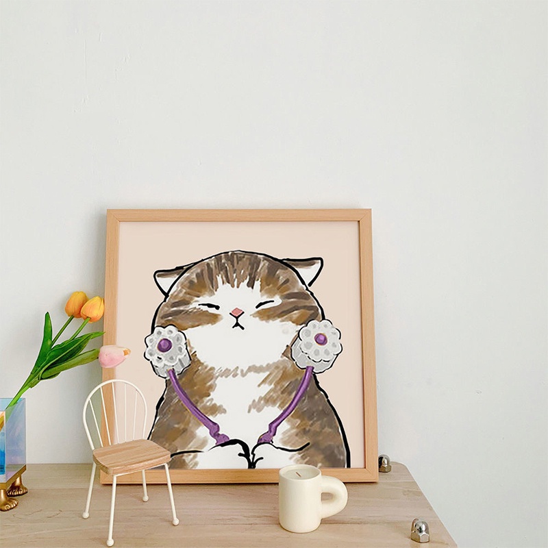 Tranh Canvas Chống Nước Trang Trí Nội Thất Hình Mèo Hoạt Hình Xinh Xắn
