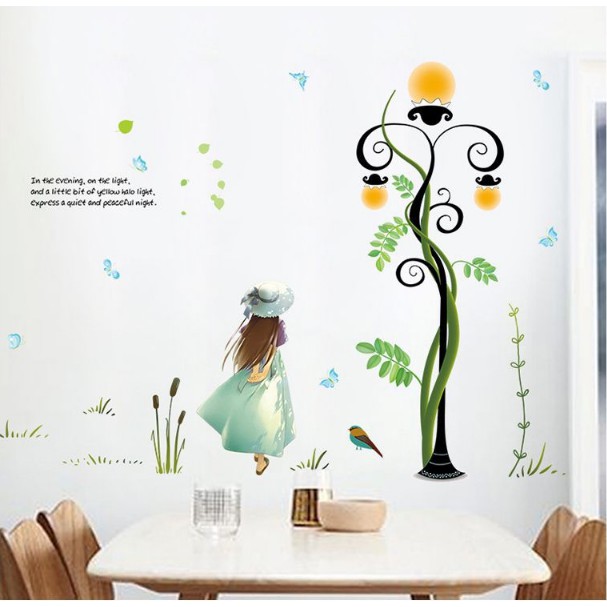 Decal trang trí tường - Bé Gái và cây điện thần kỳ