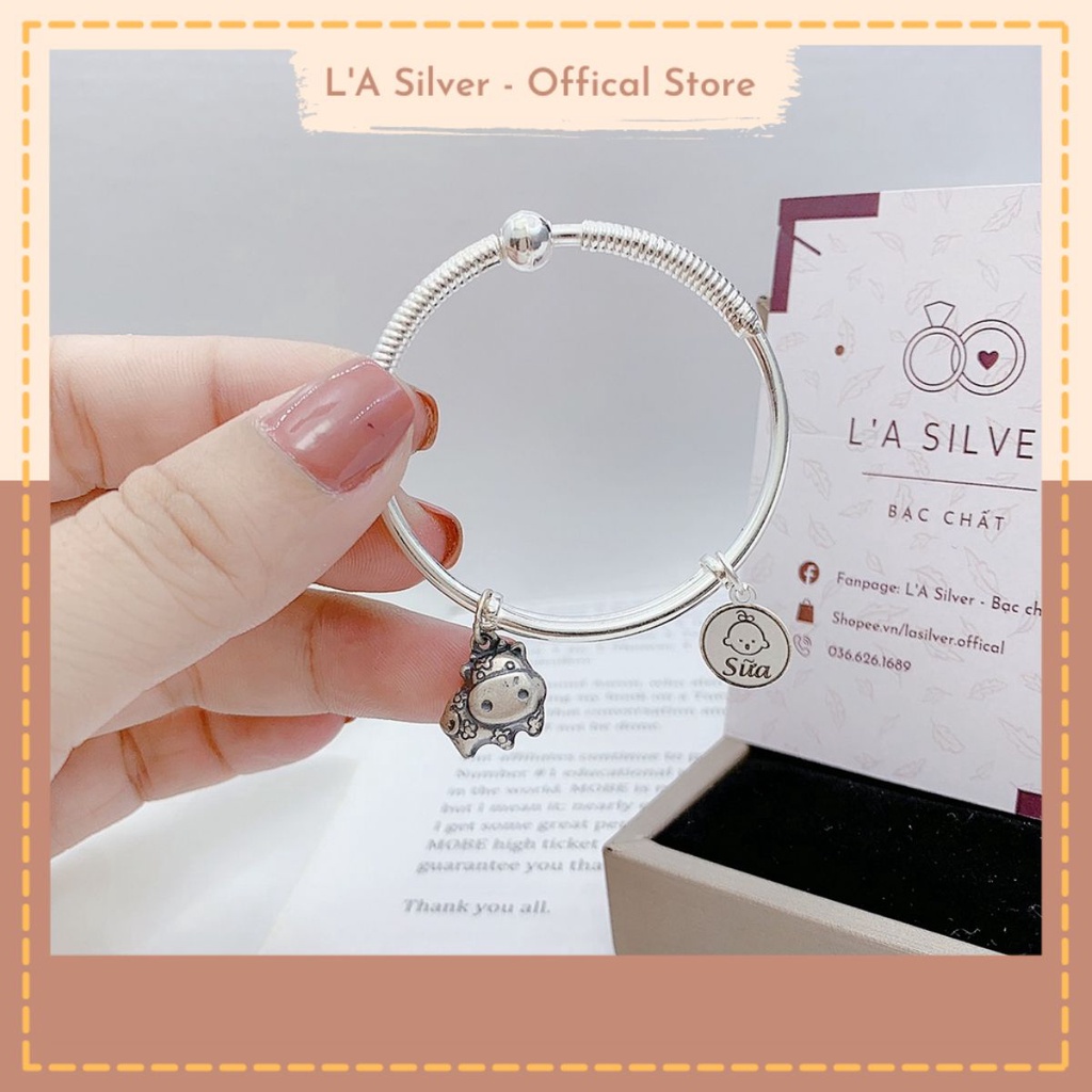 Vòng tay cho bé gái bạc ta S925.Tặng kèm 1 thẻ charm khắc tên và 1 con giáp bạc thái theo yêu cầu - LA20