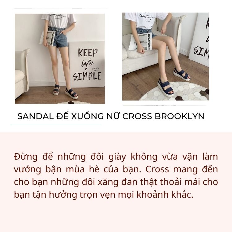 Dép sandal nữ đế cao thời trang CAO CẤP, siêu bền, đẹp , xăng đan nữ đế bằng Cross Brooklyn