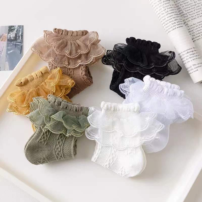 Vớ Cotton Mỏng Phối Ren Thời Trang Xuân Thu Dành Cho Bé Gái