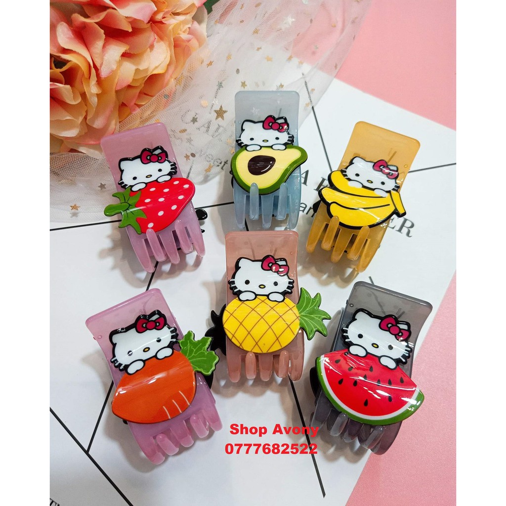 Kẹp tóc càng cua (3 - 5 răng) kitty ôm trái cây