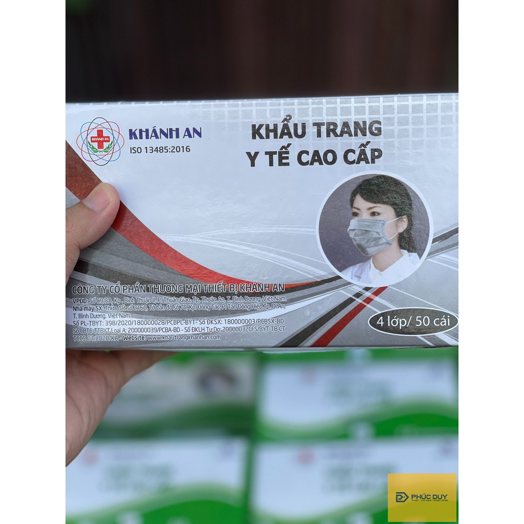 Khẩu trang y tế 4 lớp kháng khuẩn Khánh An - Màu Xám (50 cái/hộp)