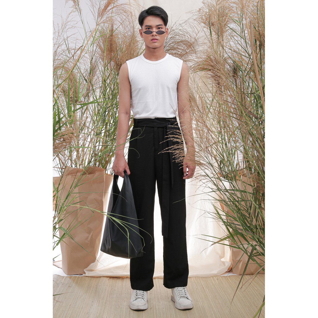 Quần Linen đi biển ống suông lưng cao phối dây đai dài 1,5m | BigBuy360 - bigbuy360.vn