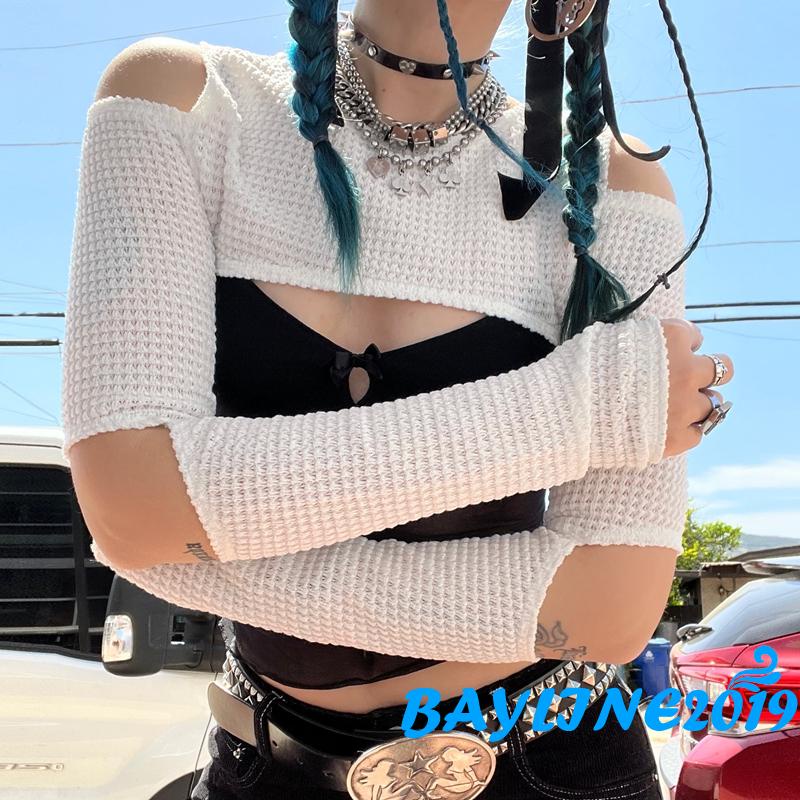 Áo Thun Tay Dài Cổ Tròn Hở Vai Họa Tiết Kẻ Sọc Màu Sắc Đơn Giản Thời Trang Đi Biển Mùa Hè Cho Nữ