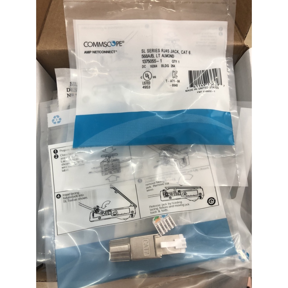 Hạt mạng, đầu bấm mạng cat6A, cat7 COMMSCOPE AMP không dùng Tool, kìm, tương thích với POE