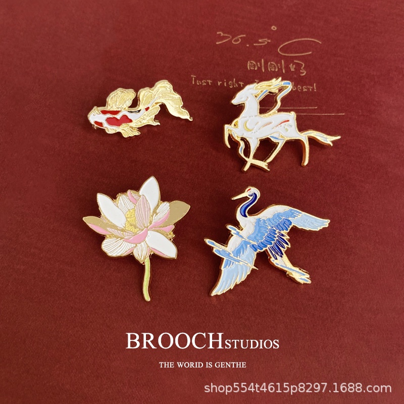 Ghim Cài Áo Kim Loại Hình Chim Hạc Phong Cách Vintage Thời Trang