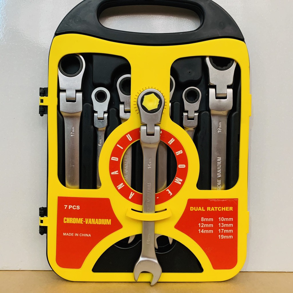 Bộ cờ lê vòng miệng - tròng gật gù tự động 2 chiều 7 chi tiết cao cấp 8-19mm