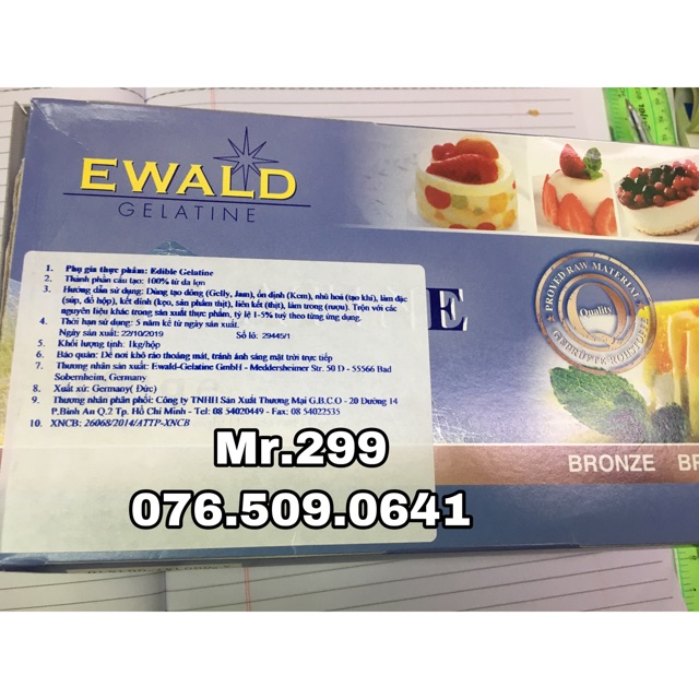 Gelatin lá dạng hộp Ewald 1 kg