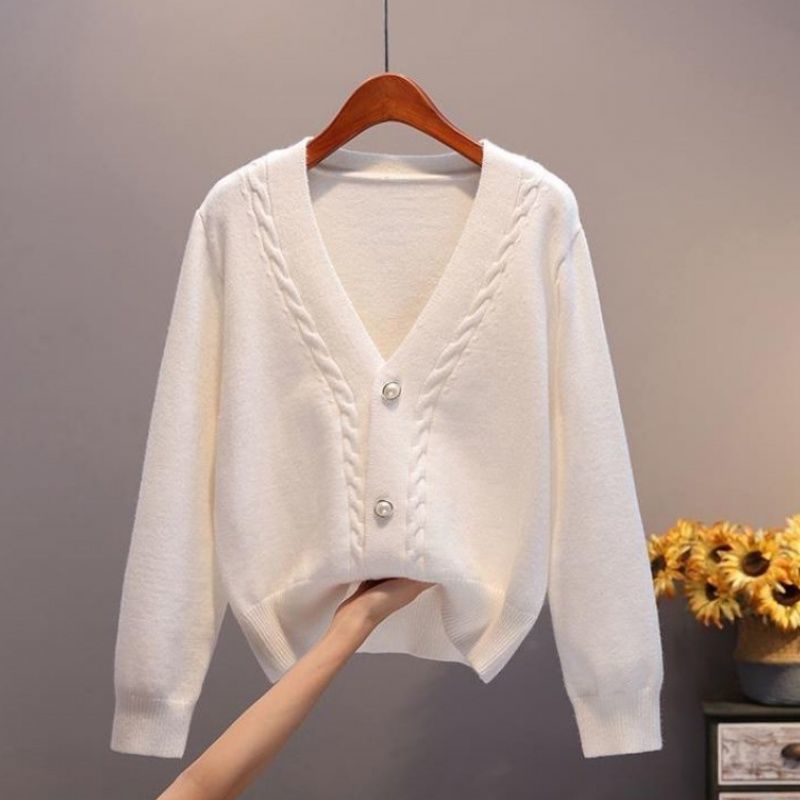 Áo Len Cardigan Áo Khoác Nữ Mùa Xuân Thu Mẫu Mới Phong Cách Hàn Quốc Cổ Chữ V Rộng Rãi Dễ Phối Mặc Ngoài