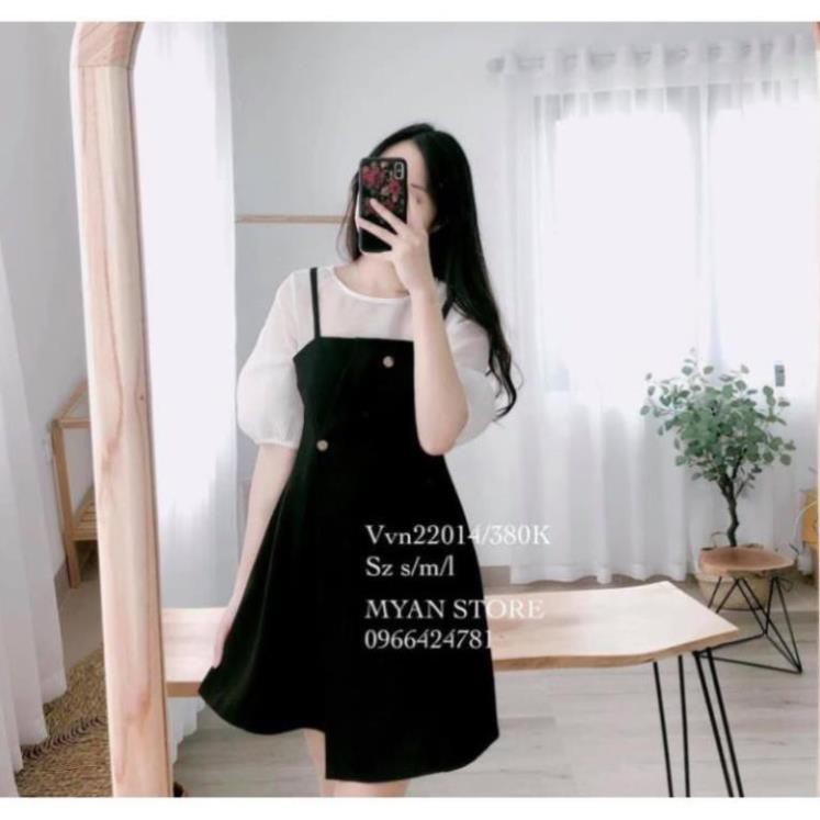 ĐẦM YẾM, VÁY YẾM VẠT LỆCH CÚC MIX CHÂN VÁY VOAN TRẮNG | BigBuy360 - bigbuy360.vn