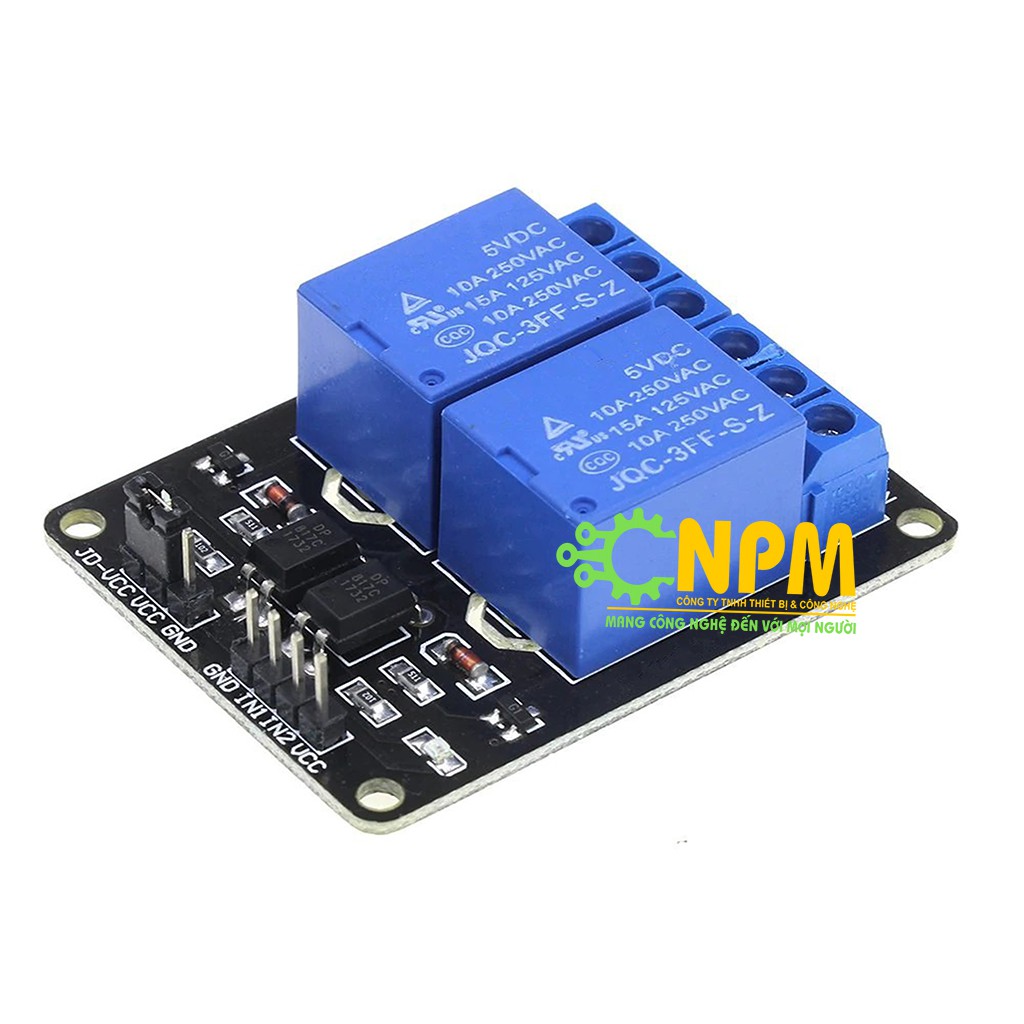 module relay 2 kênh điện áp kích 5vdc (kích qua opto, lựa chọn kích mức thấp hoặc cao)