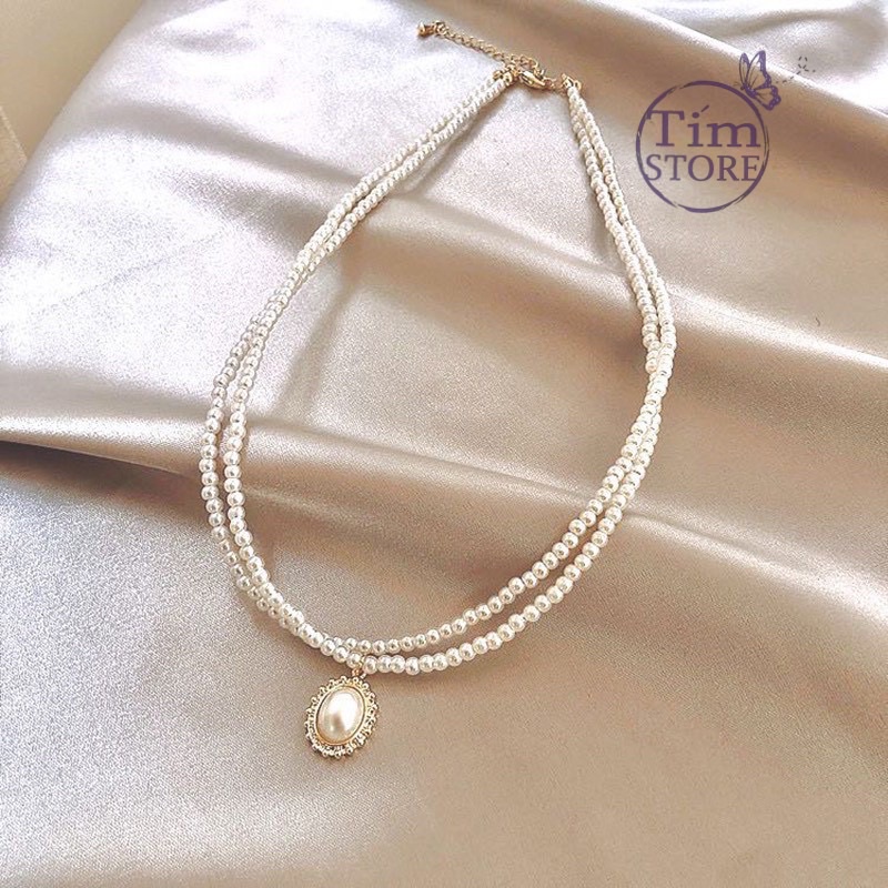 Dây chuyền ngọc trai nhân tạo kiểu vintage TÍM STORE phụ kiện trang sức phong cách hàn quốc