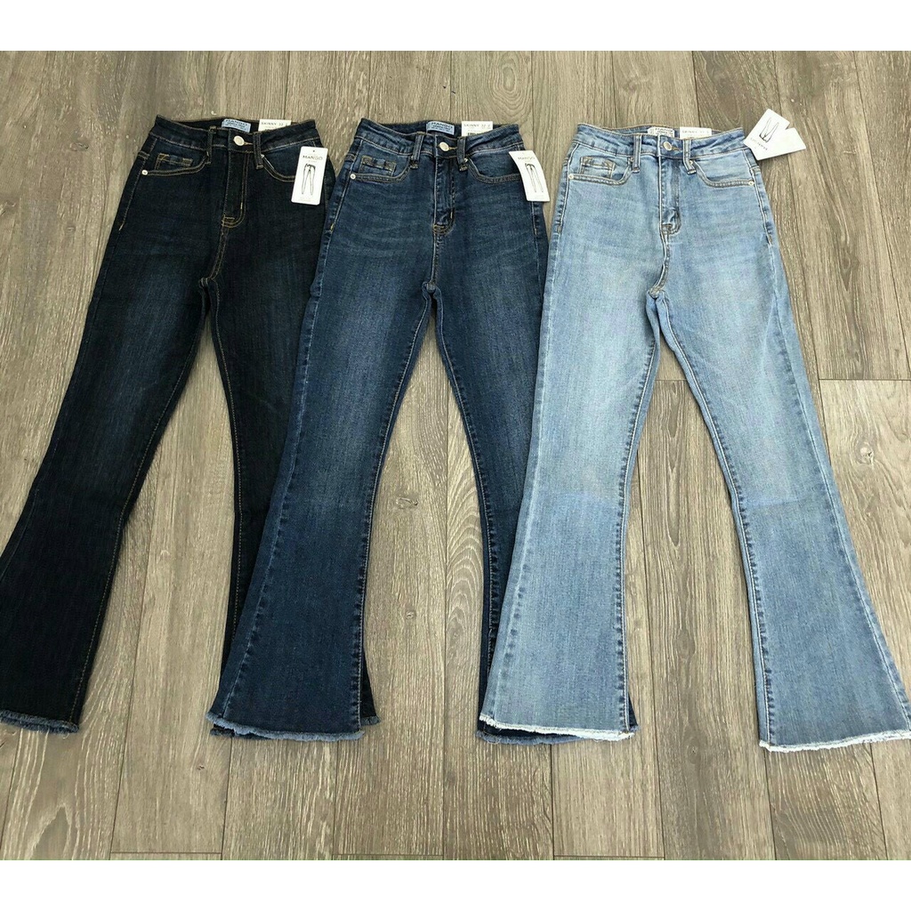 Quần Jean MANGO Nữ Ống Loe Cạp Cao Co Giãn Dài 95cm Tôn dáng VNXK