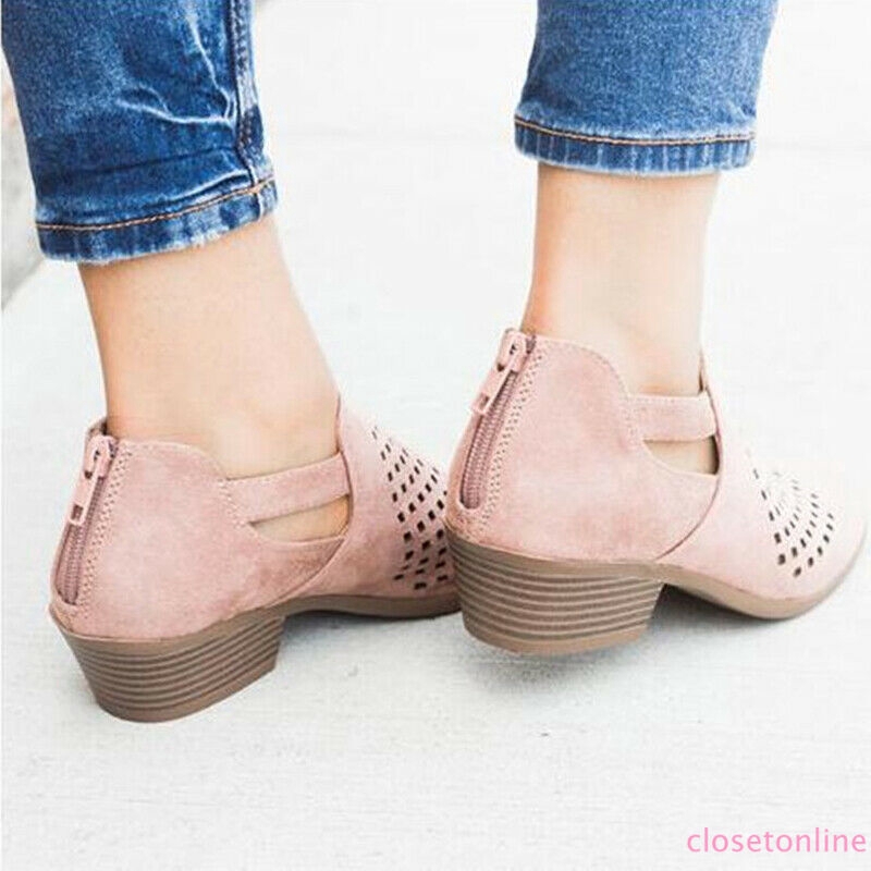 Giày bít mũi đục lỗ khóa kéo thời trang nữ tính | BigBuy360 - bigbuy360.vn