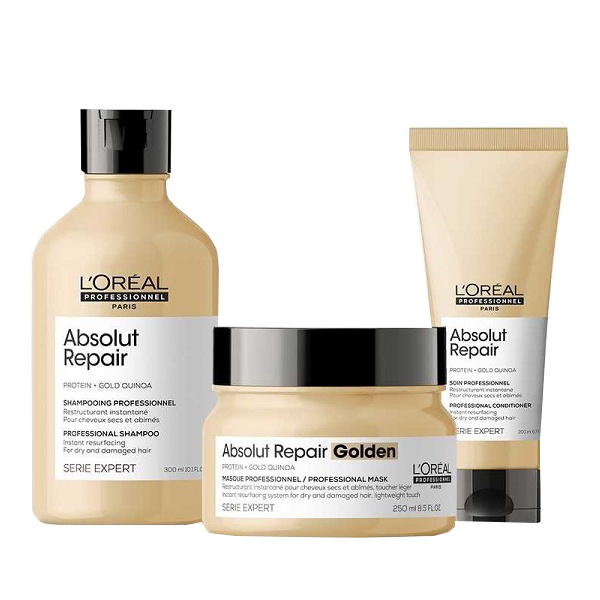 Dầu hấp nhũ vàng phục hồi tóc hư tổn L'Oreal Professionnel Serie Expert Absolut Repair Protein + Gold Quinoa 500ml