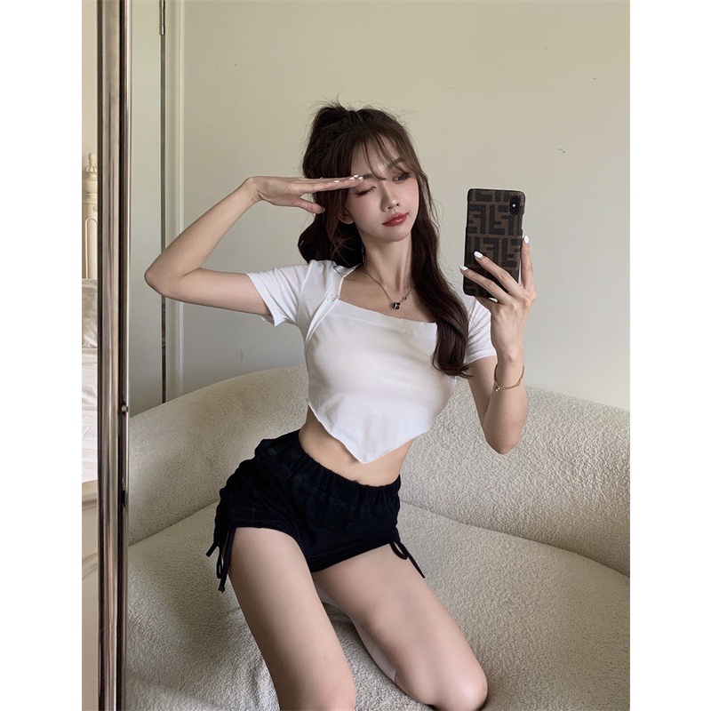 Áo croptop body vạt yếm 2 màu quyến rũ phong cách ulzzang/ Áo crt nữ cộc tay cổ vuông style hàn quốc dễ phối đồ_ranstore | BigBuy360 - bigbuy360.vn