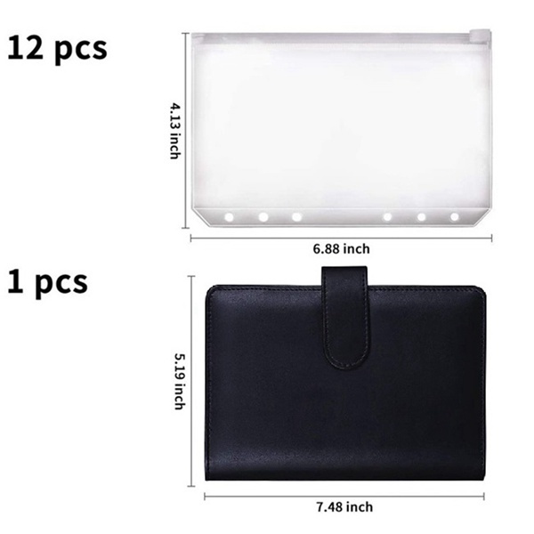 Set 12 Ví Đựng Tài Liệu/Tiền Giấy A6 6 Lỗ Phối Khóa Kéo Màu Xanh Lá