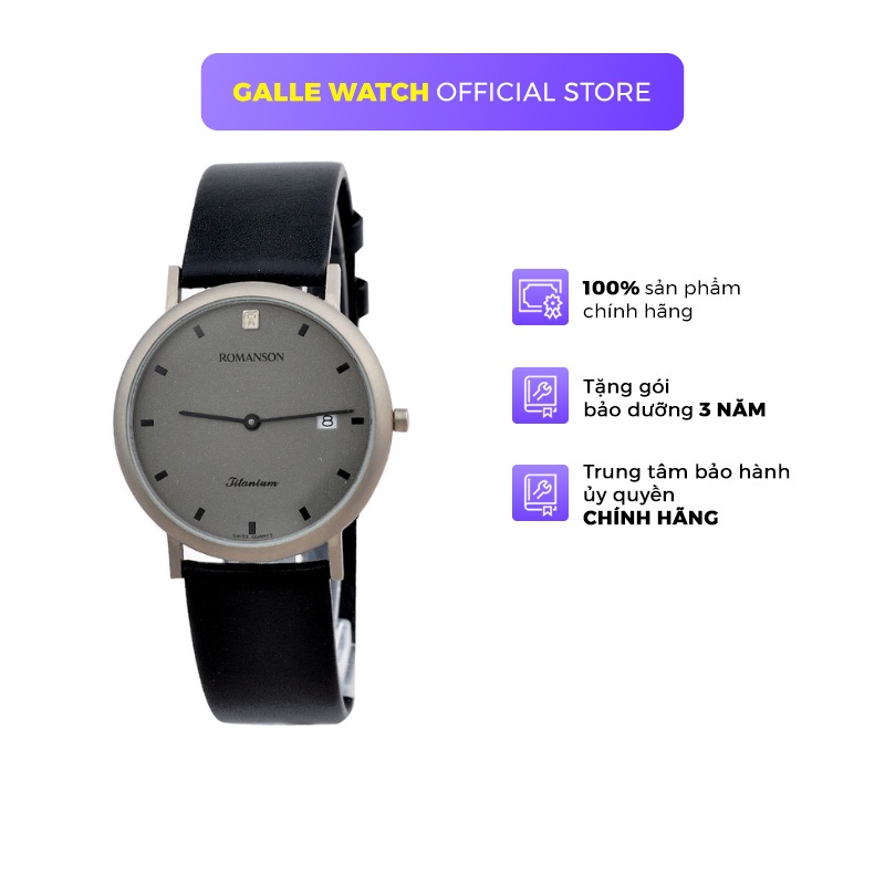 Đồng hồ Romanson Men Watch UL0576NMWGREY nam vỏ Titanium mặt kính chống va đập, máy Thụy Sĩ, dây da cao cấp chính hãng