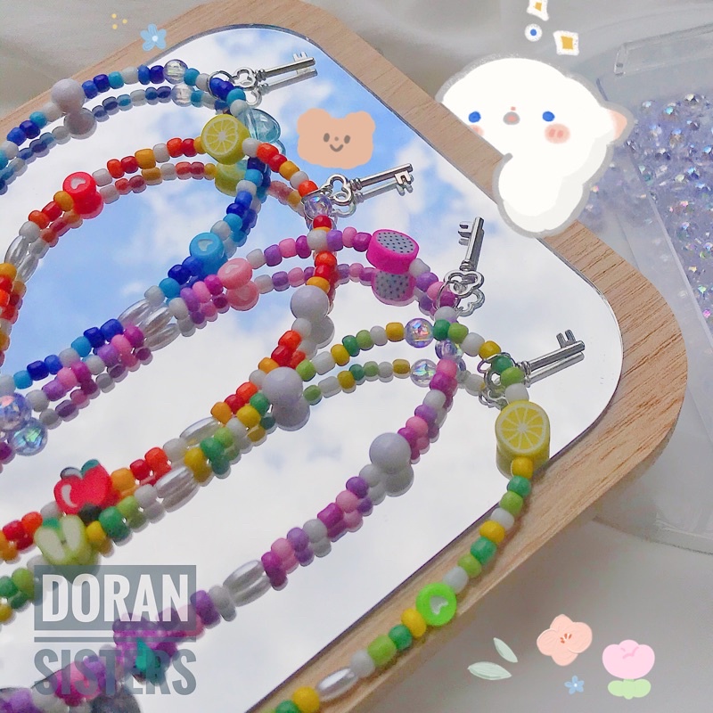 Vòng tay - Vòng cổ hạt cườm nhiều màu charm chìa khoá - có mắt xích điều chỉnh độ dài 🌈🌈🌈 handmade by Doran Sister