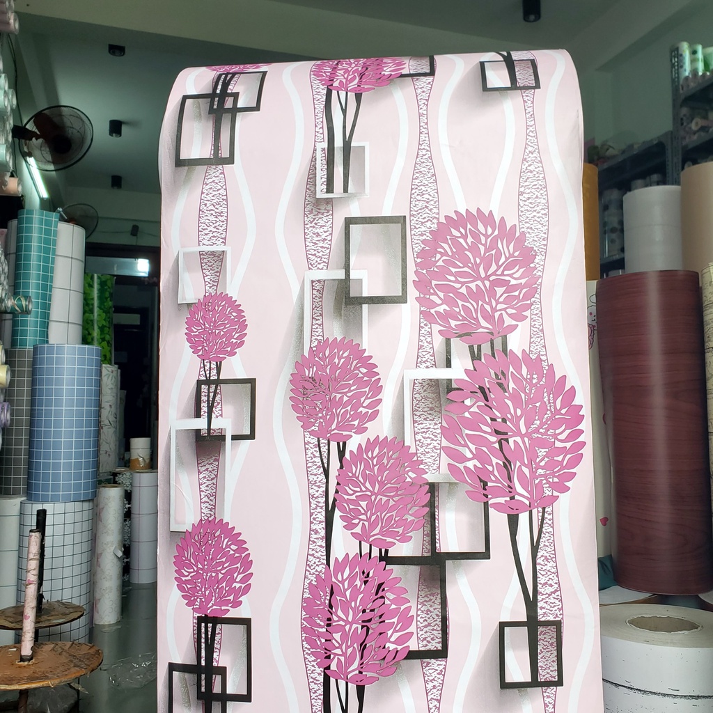 Decal giấy dán tường HOA TRÒN HỒNG MỚI khổ 45cm keo sẵn