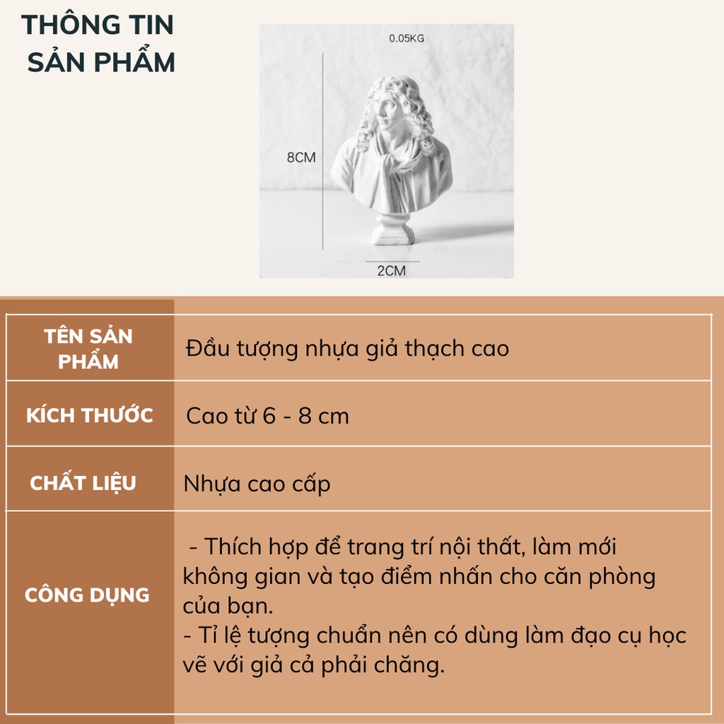 Đầu tượng nhựa thạch cao mini tỉ lệ chuẩn trang trí nhà cửa DECOSA