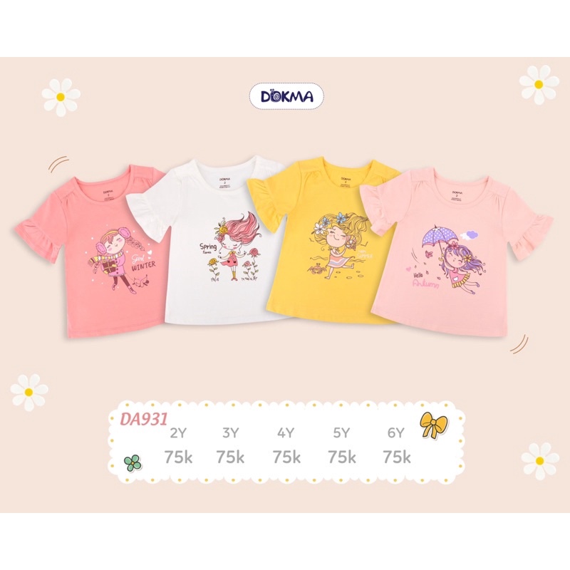 2-6Y Áo cộc tay cổ tròn bé gái Dokma DA937, DA931