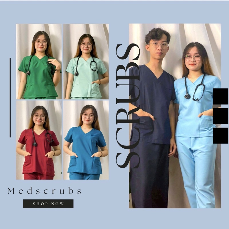 Bộ Scrubs bác sĩ, đồng phục y tế, điều dưỡng - Vải Kaki Lụa - Tay ngắn - Thương hiệu MU