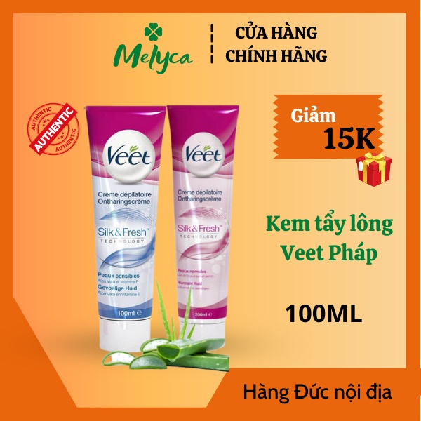 Kem tẩy lông Veet Silk &amp; Fresh nội địa Pháp 100ml cho da thường và da nhạy cảm - Shop Melyca