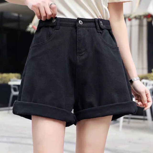 Quần Short Jean Nữ Nút Hông quần ngố bò xuông quan sooc đùi jeans nữ dày dặn không dãn-MINXY