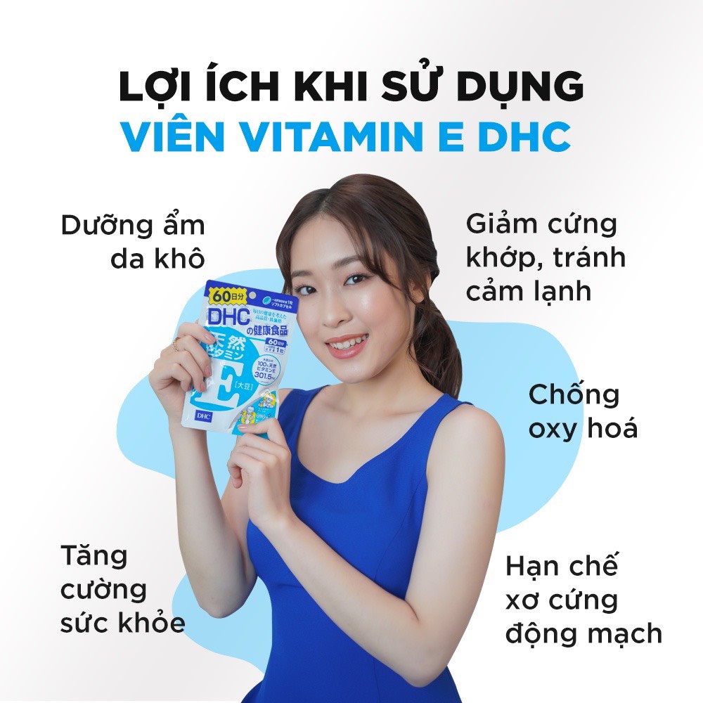 Viên uống vitamin E DHC Nhật Bản chống lão hóa dưỡng da khỏe mềm mịn giảm nhăn thâm nám làm đẹp da bà bầu gói 30 viên