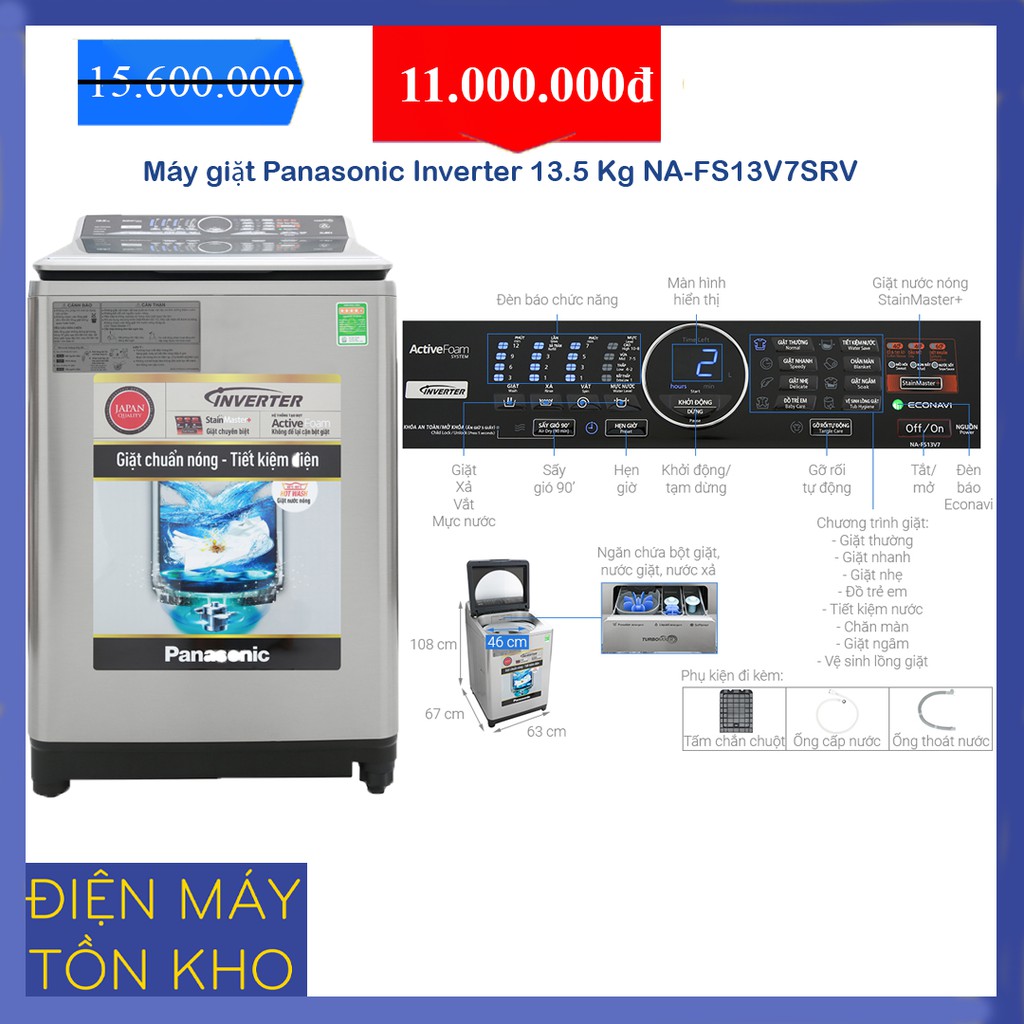 Máy giặt Panasonic Inverter 13.5 Kg NA-FS13V7SRV