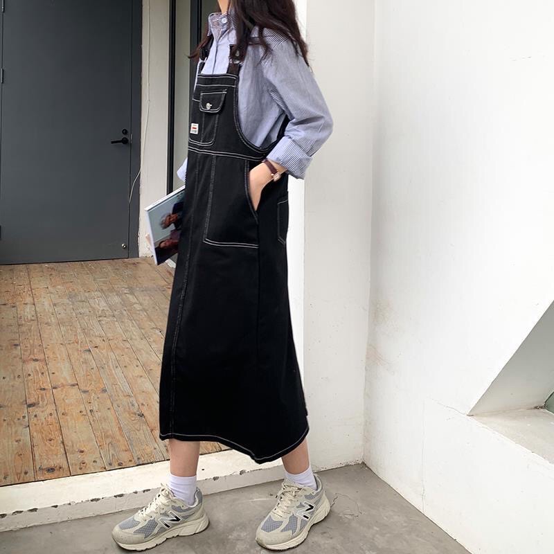 Yếm jeans suông dáng dài 3 màu basic