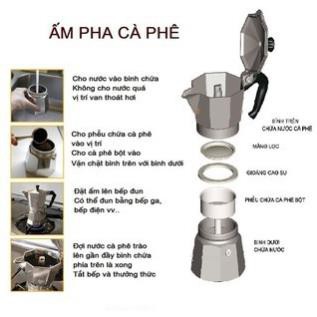 Bình Pha Cà Phê Mini Inox Moka 300ml, Phong Cách Kiểu Ý, Ấm Pha Cafe