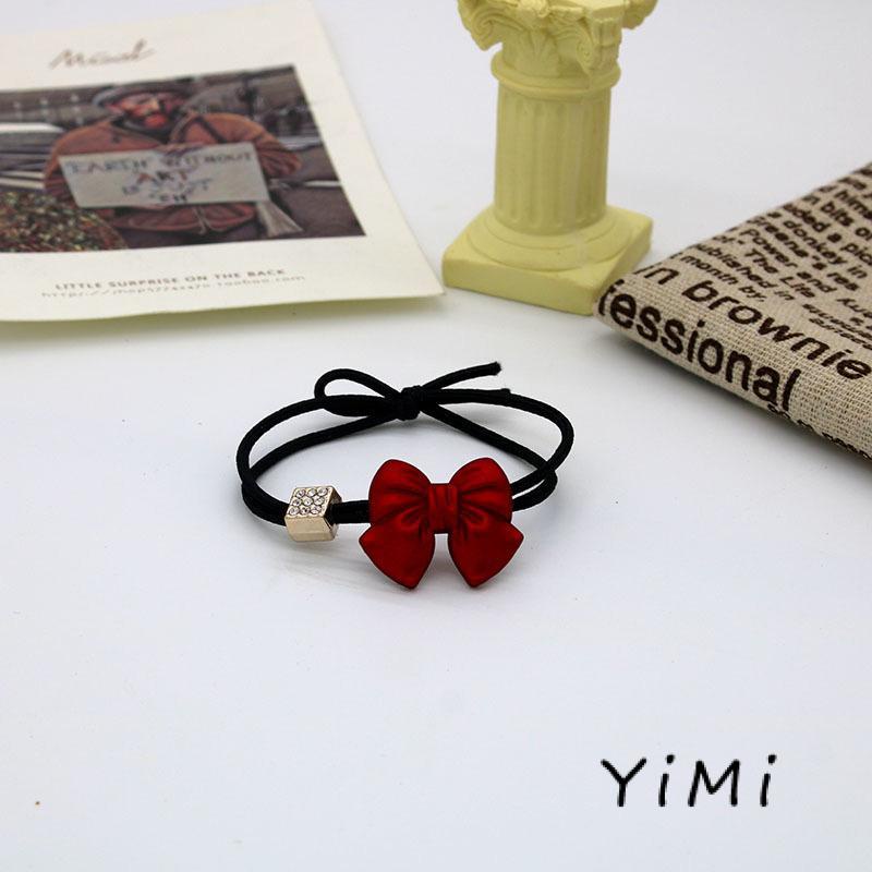 Dây Cột Tóc Cao Su Co Giãn Đính Đá Hình Vuông Màu Đỏ Thời Trang Cho Bé