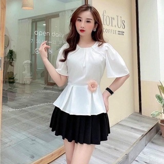Bigsize 55-95kg sét váy hoa trà áo+chân váy