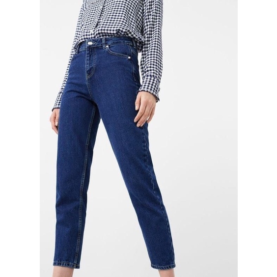 Quần Mom Jeans Nữ Lưng Cao Màu Xanh đậm 03