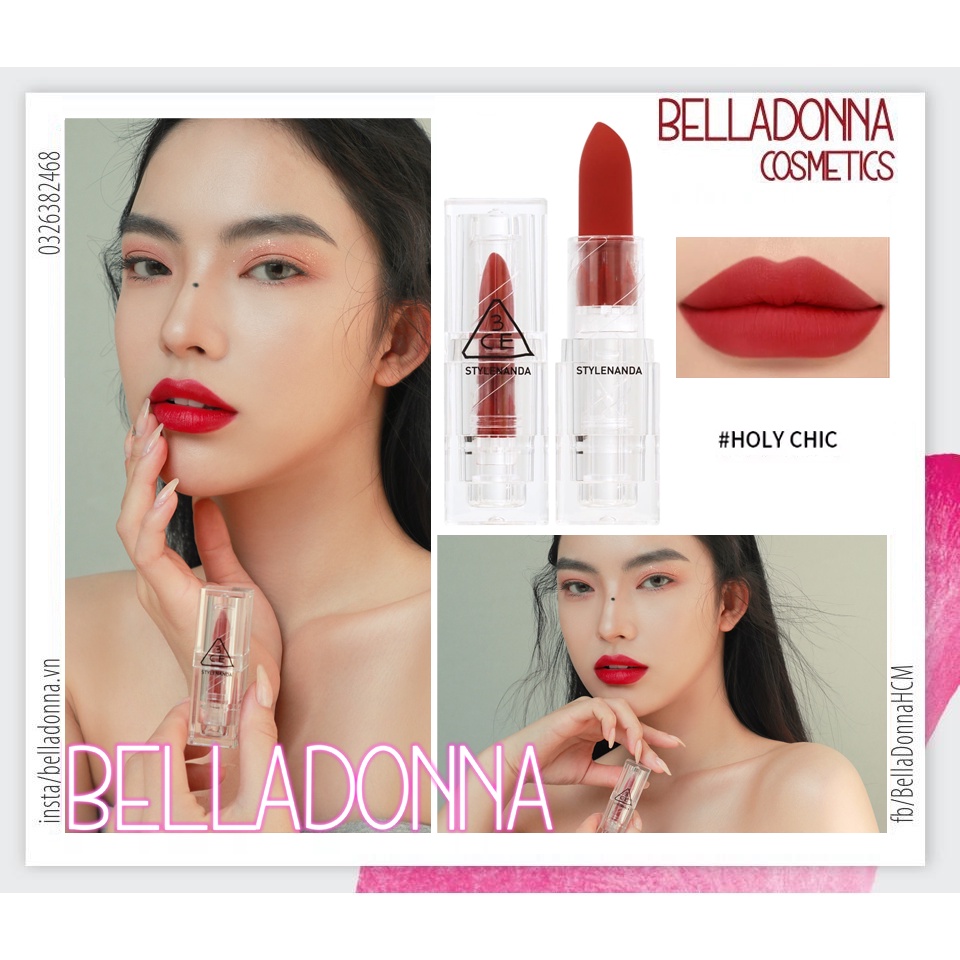 [PHIÊN BẢN GIỚI HẠN] Son Thỏi Lì, Lên Màu Siêu Chuẩn 3CE Soft Matte Lipstick 3.5g #Holy Chic Đỏ: Hồng Quyến Rũ