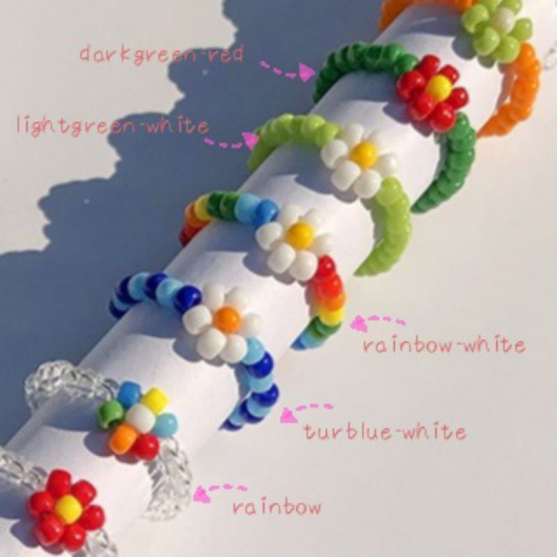 Nhẫn Hoa Hạt Cườm 3mm Nhiều Mẫu Co Giãn RF20