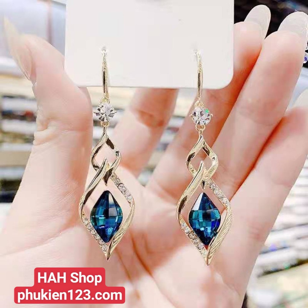 Bông tai mẫu mới 2022, bông tai nữ hình giọt nước đính đá sang trọng, khuyên tai nữ, khuyên tai phong cách Hàn Quốc