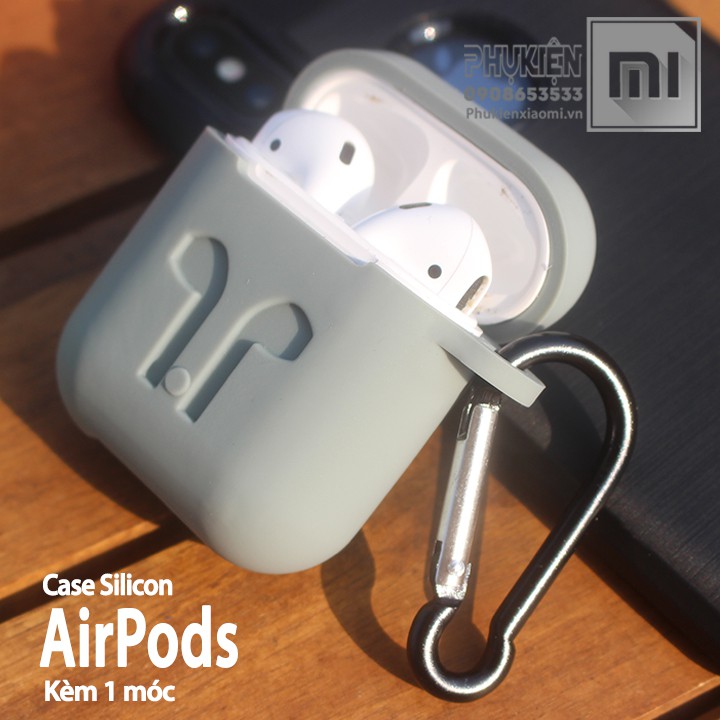 Túi Silicon Cho tai nghe AirPods kèm móc màu xám