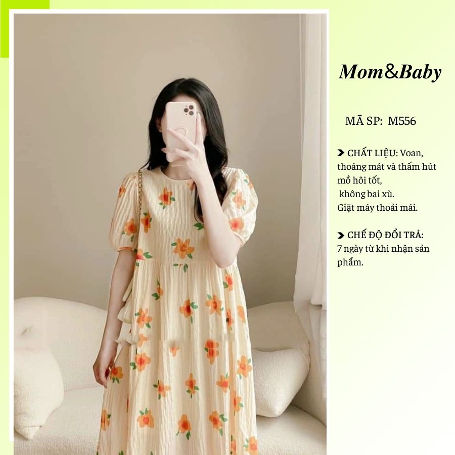 Đầm Bầu Váy Bầu Hoa Nhí Đẹp Cổ Tròn Mùa Hè Dự Tiệc Đi Chơi Công Sở M556 Mom and Baby