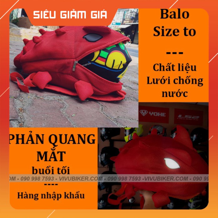 Mẫu Balo khủng long đựng mũ bảo hiểm fullface phiên bản phản quang bằng lưới chống bụi cao cấp màu đen