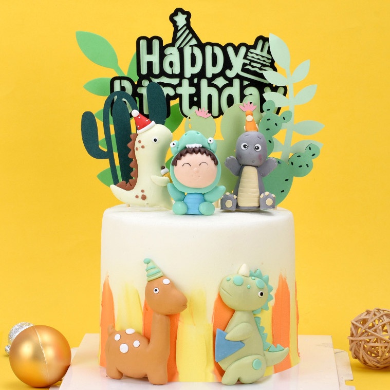 Topper Trang Trí Bánh Kem Hình Khủng Long Hoạt Hình 3D