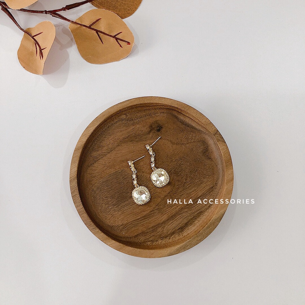 Khuyên tai chuôi bạc S925 đính đá vuông lấp lánh HALLA BT126